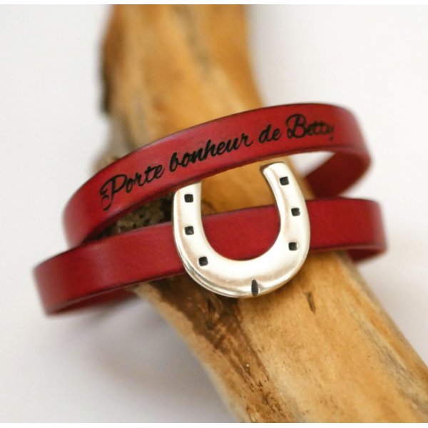 Bracelet cuir personnalisable d&eacute;cor Fer &agrave; cheval simple ou double tour