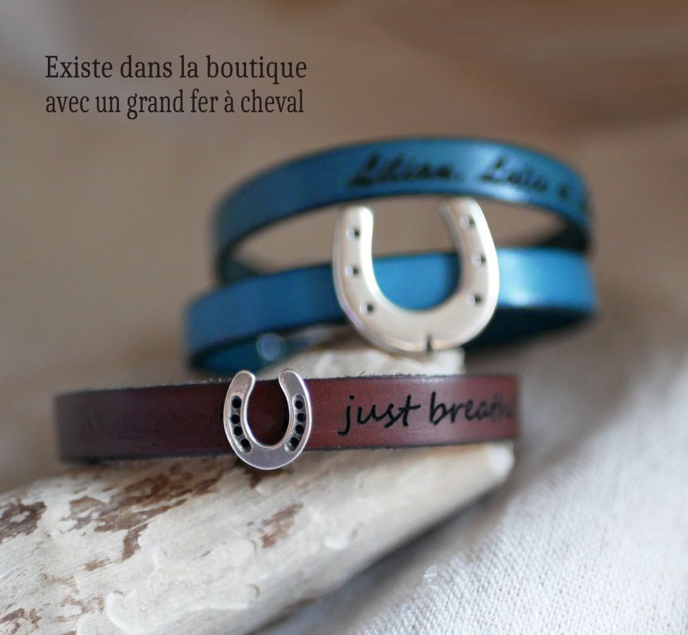 Bracelet cuir personnalisé décoré d'un petit Fer à cheval 