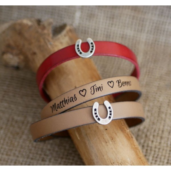 Bracelet cuir personnalisé décoré d'un petit Fer à cheval 