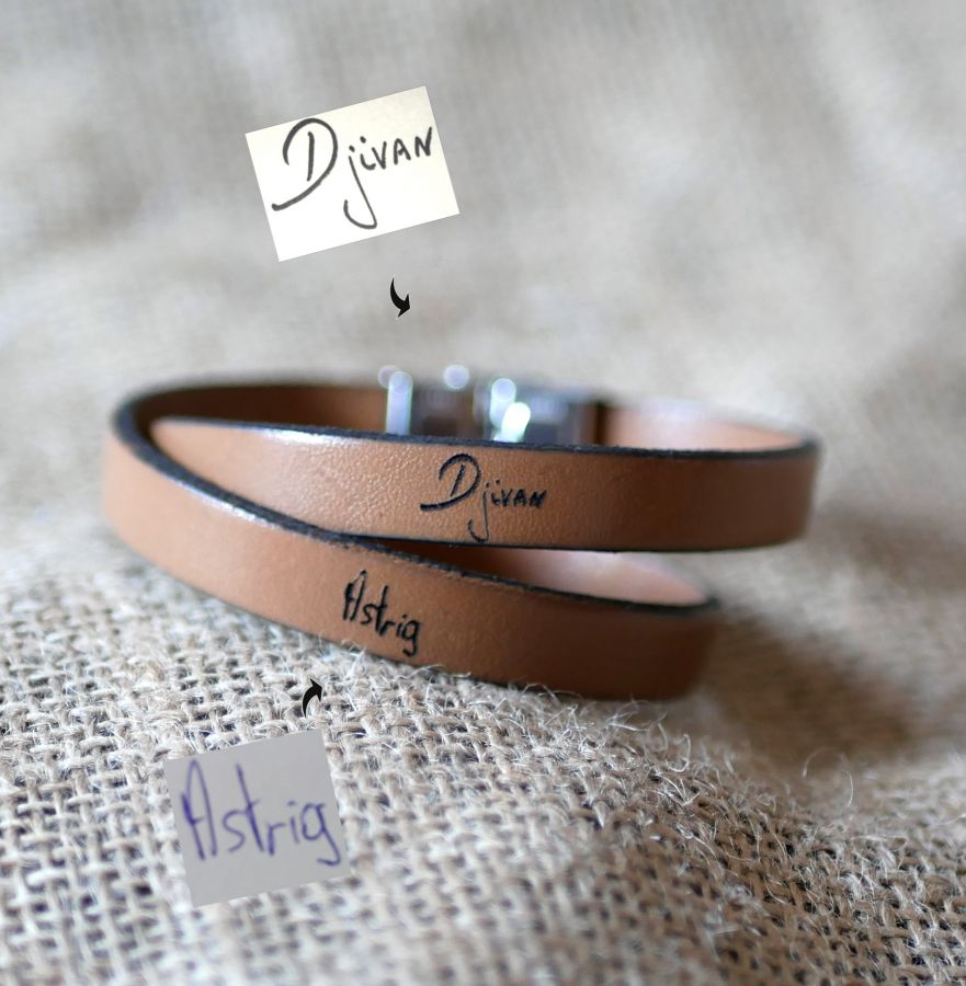 Bracelet cuir personnalisable par écriture manuscrite en simple, double ou triple tour