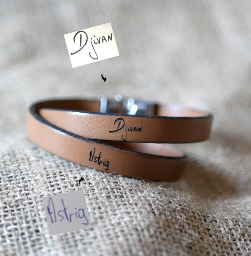 Bracelet cuir personnalisable par écriture manuscrite en simple, double ou triple tour