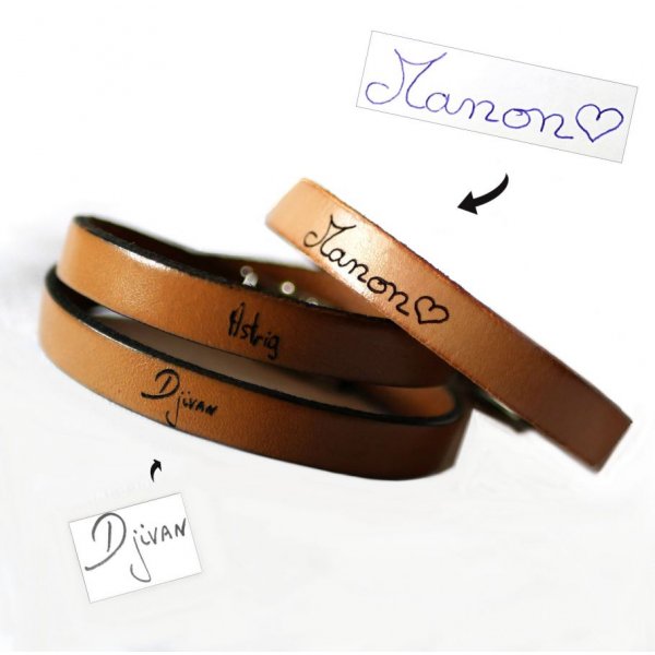 Bracelet cuir personnalisable par écriture manuscrite en simple, double ou triple tour