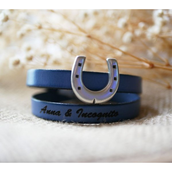 Bracelet cuir personnalisable d&eacute;cor Fer &agrave; cheval simple ou double tour