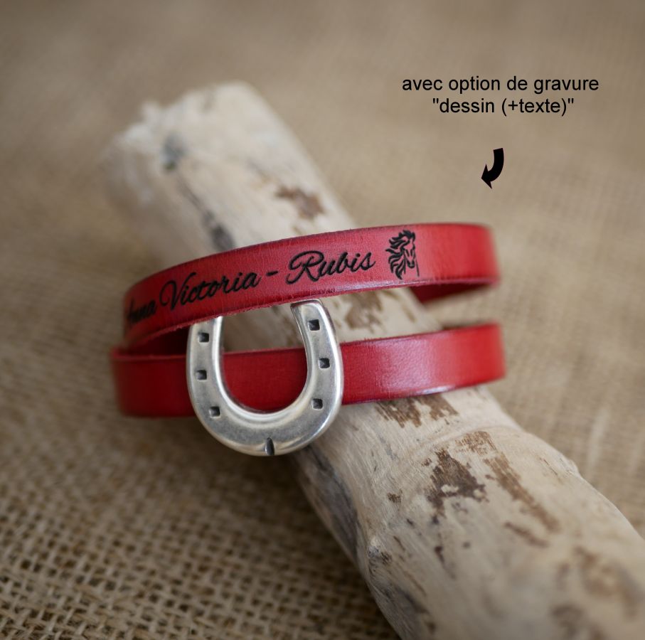 Bracelet cuir personnalisable décor Fer à cheval simple ou double tour