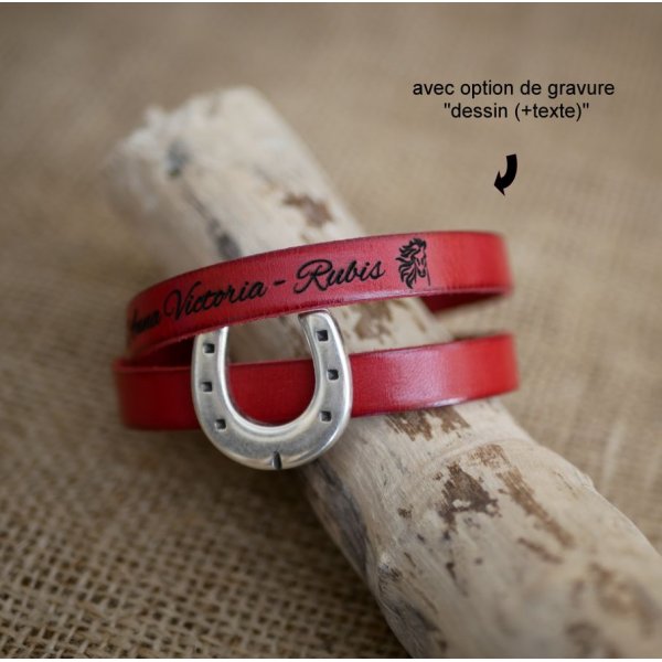 Bracelet cuir personnalisable d&eacute;cor Fer &agrave; cheval simple ou double tour