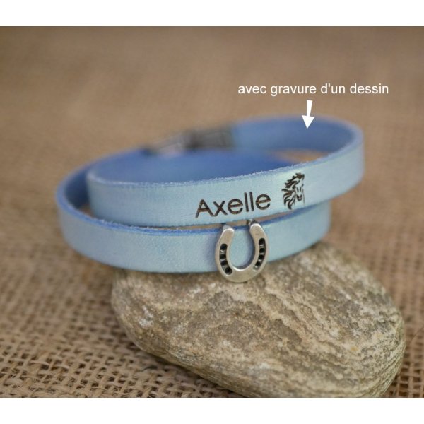 Bracelet cuir personnalisé décoré d'un petit Fer à cheval 