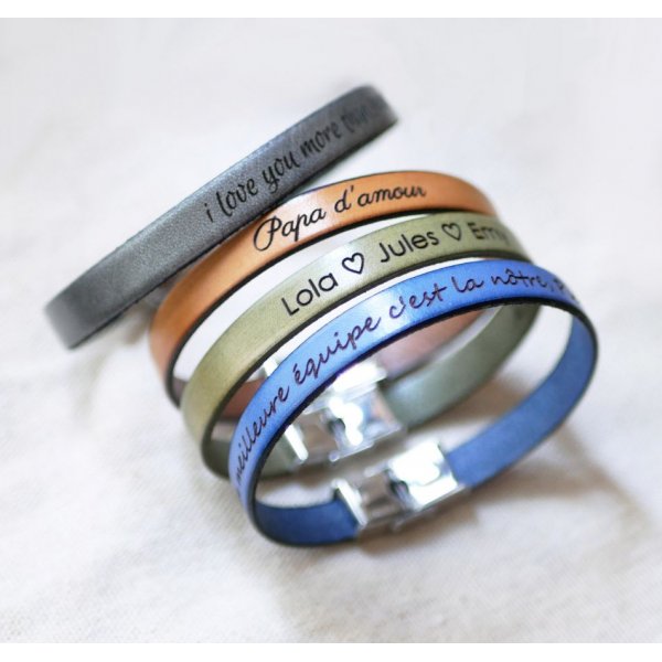Bracelet cuir personnalisé homme ou femme gravé prénoms ou message