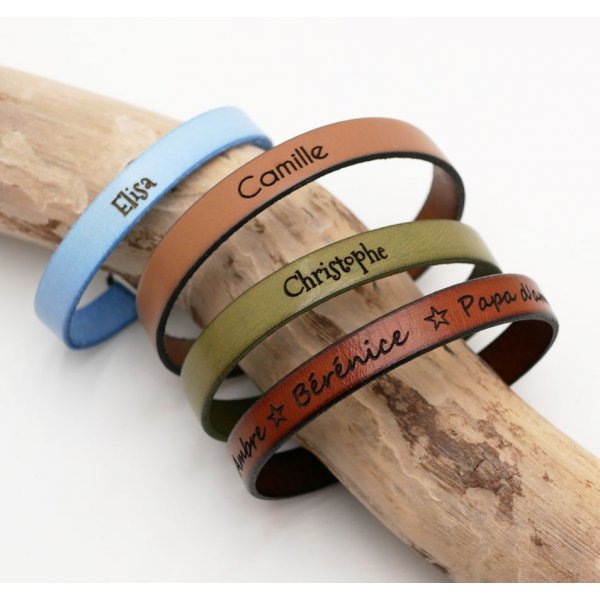 Bracelet cuir personnalisé homme ou femme gravé prénoms ou message