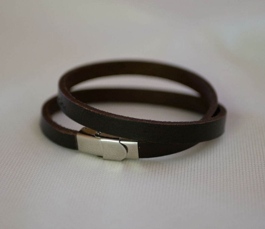 Bracelet cuir 2 tours mixte personnalisables par gravure avec fermoir ajustable