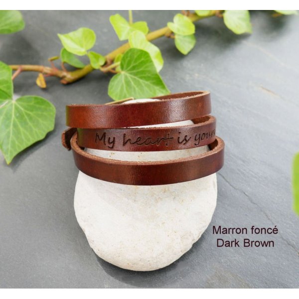 Bracelet cuir au choix 3 tours grav&eacute; &agrave; personnaliser