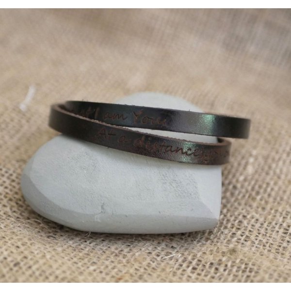 Bracelet cuir 2 tours mixte personnalisables par gravure avec fermoir ajustable