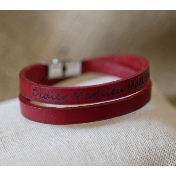 Bracelet cuir 2 tours mixte personnalisables par gravure avec fermoir ajustable
