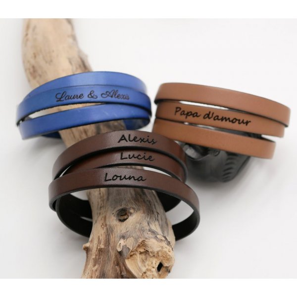 Bracelet cuir triple tours homme ou femme à personnaliser fermoir ajustable