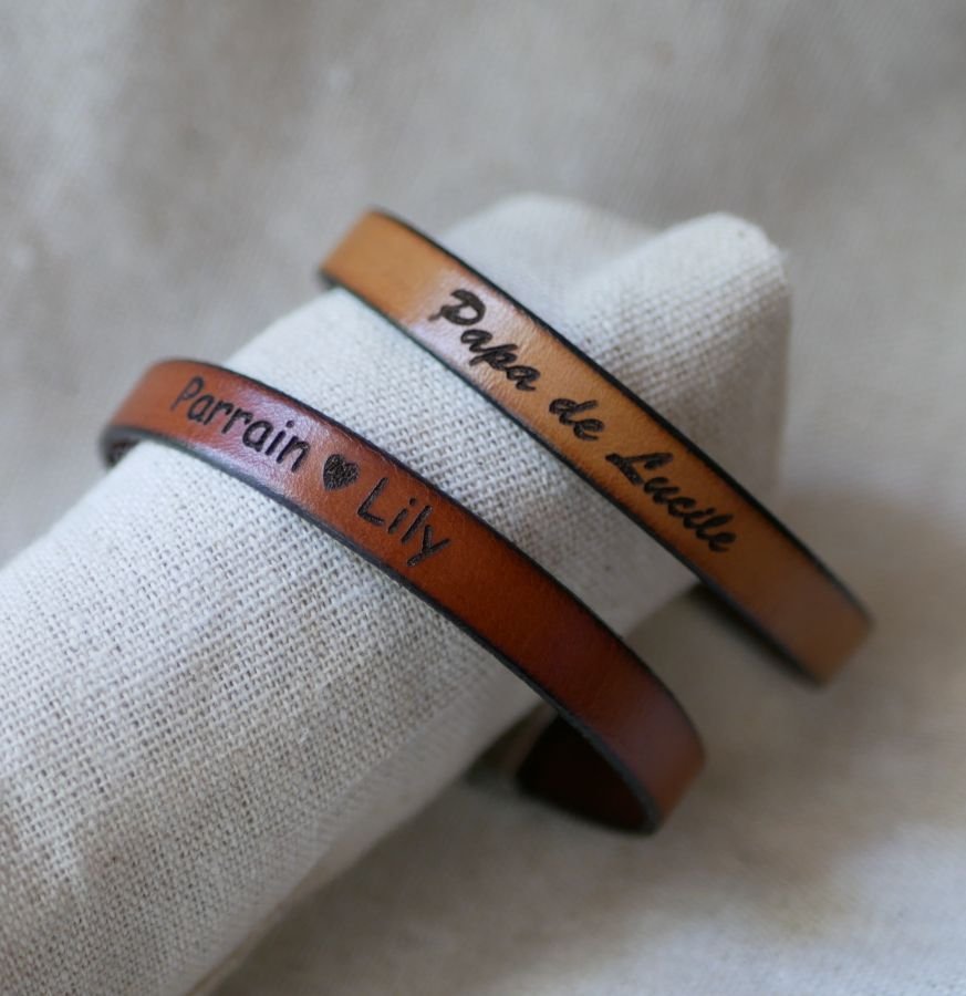 Bracelet cuir à personnaliser par gravure fermoir magnétique noir
