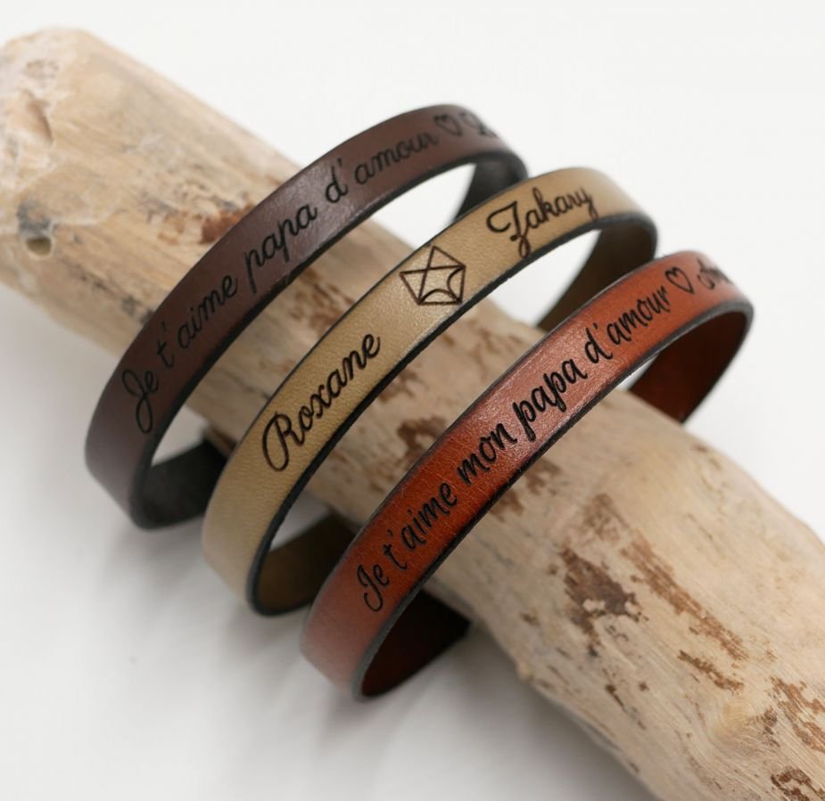 Bracelet cuir à personnaliser par gravure fermoir magnétique noir