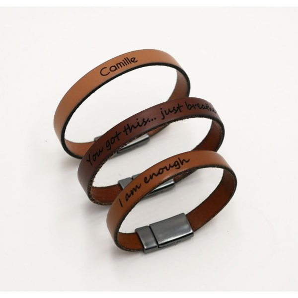 Bracelet cuir à personnaliser par gravure fermoir magnétique gris foncé