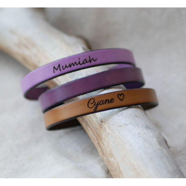 Bracelet cuir à personnaliser par gravure fermoir magnétique gris foncé