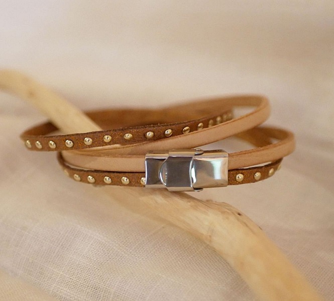 Bracelet double tour cuir et su&eacute;dine personnalisable pour femme