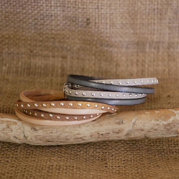 Bracelet double tour cuir et su&eacute;dine personnalisable pour femme