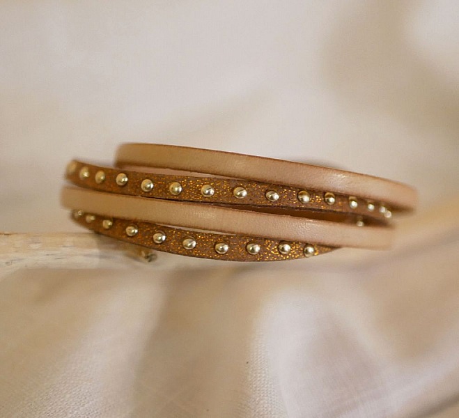 Bracelet double tour cuir et su&eacute;dine personnalisable pour femme