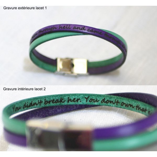 Bracelet duo de cuir croisé Twist personnalisable mixte femme ou homme