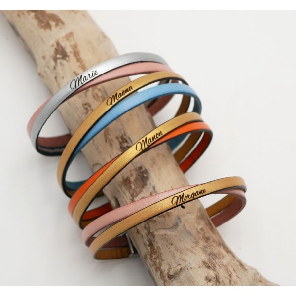 Bracelet duo de cuir croisé Twist personnalisable mixte femme ou homme