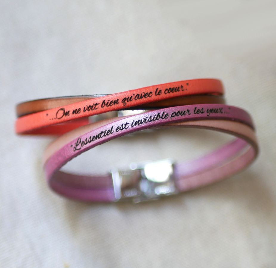 Bracelet personnalisé duo de cuirs croisés pour fille ou femme 