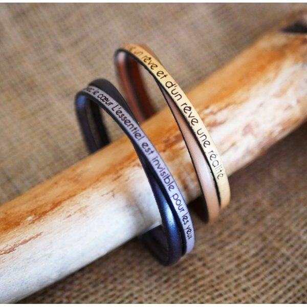 Bracelet duo de cuir croisé Twist personnalisable mixte femme ou homme