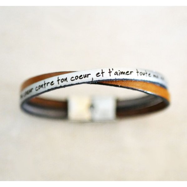Bracelet duo de cuir croisé Twist personnalisable mixte femme ou homme