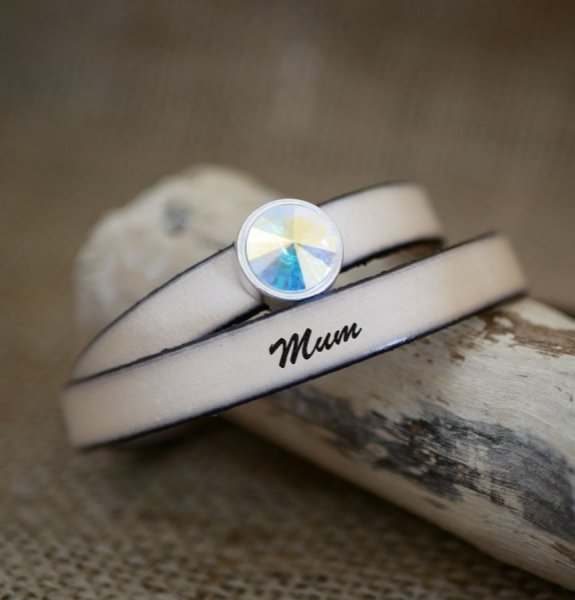 Bracelet femme cuir double tours &agrave; personnaliser d&eacute;cor&eacute; d'un cabochon cristal Swarovski 