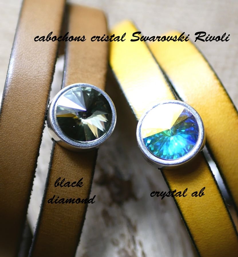 Bracelet femme cuir double tours à personnaliser décoré d'un cabochon cristal Swarovski 