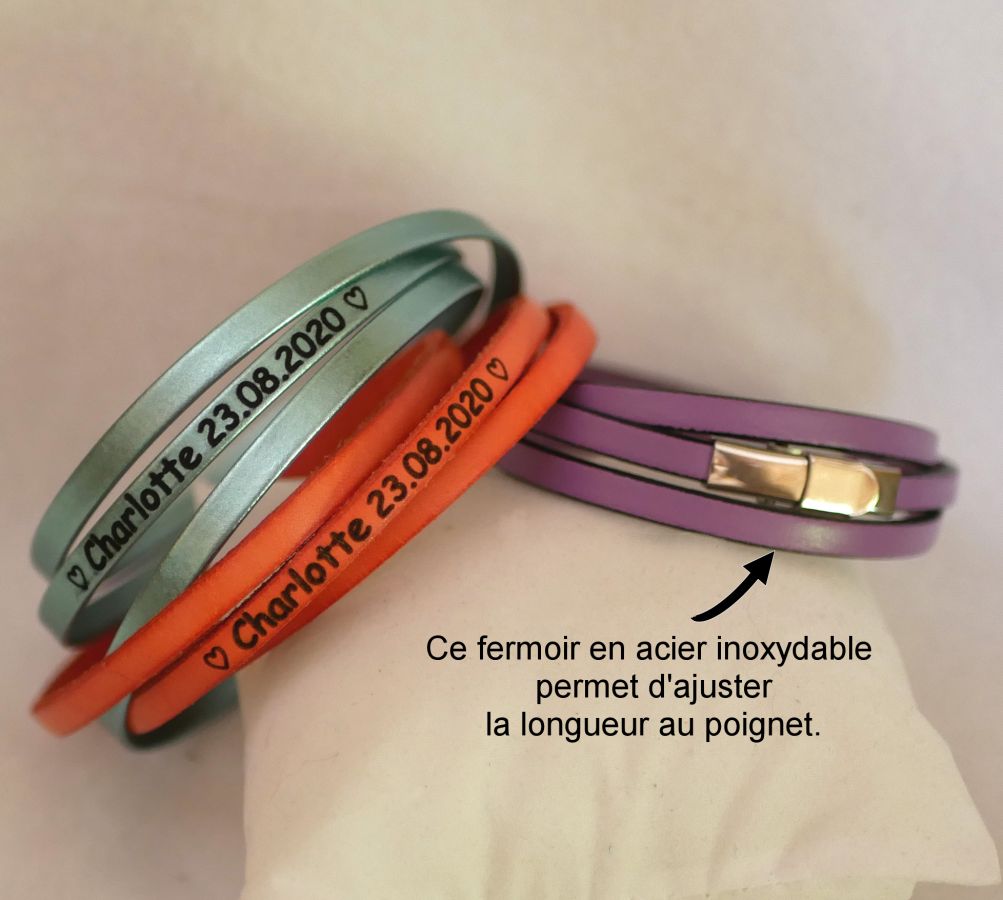 Bracelet femme en cuir fin 3 tours personnalisé