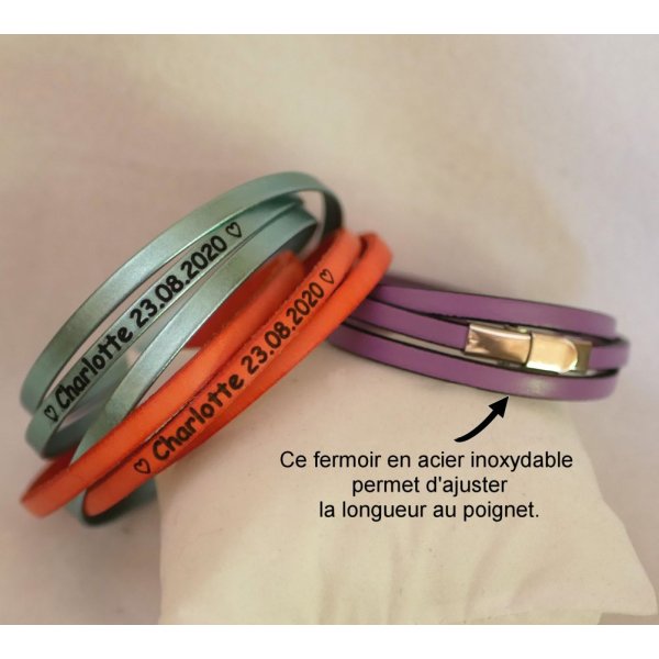 Bracelet femme en cuir fin 3 tours personnalis&eacute;