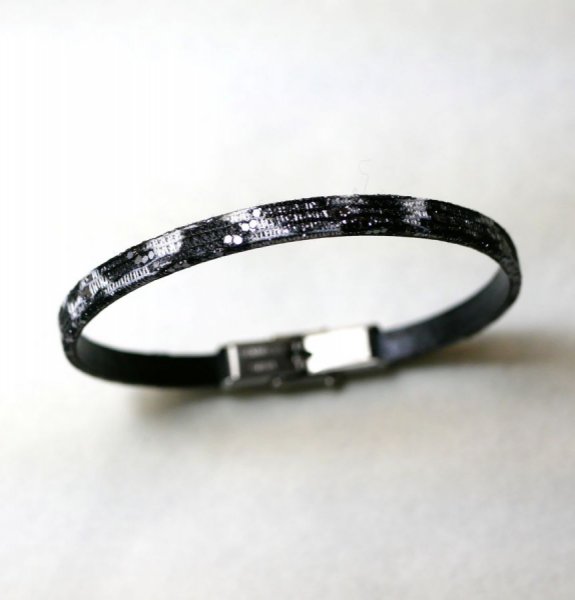Bracelet femme en cuir fin noir gris effet pailleté