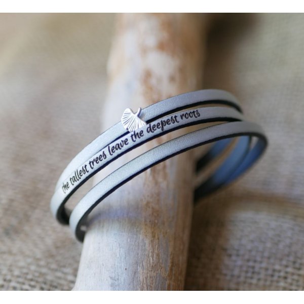 Bracelet femme cuir multitours feuille Ginkgo argent&eacute; personnalisable 