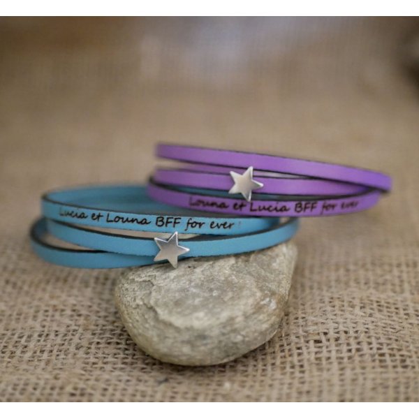 Bracelet femme cuir multitours personnalisable d&eacute;cor &eacute;toile argent&eacute;