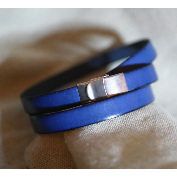 Bracelet femme cuir et perles bleu Lapis Lazuli triple tours à personnaliser 