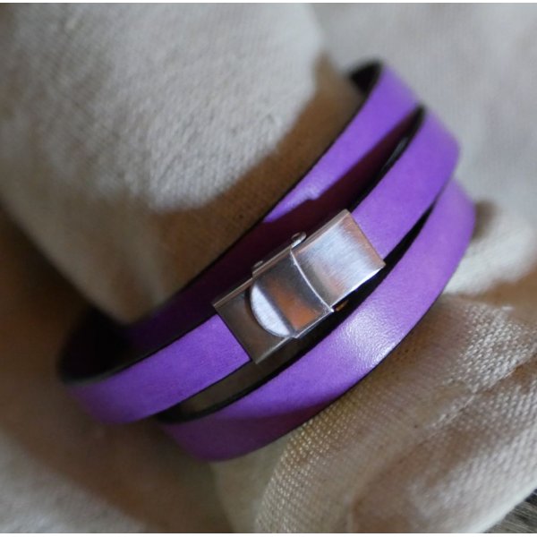 Bracelet femme cuir et perles Mauve triple tours &agrave; personnaliser 