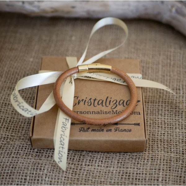 Bracelet femme cuir rond fermoir dor&eacute; &agrave; ba&iuml;onnette
