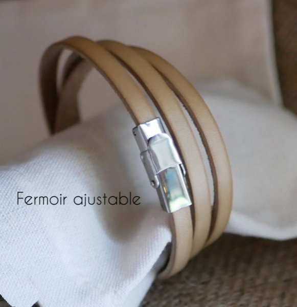 Bracelet femme en cuir 3 tours personnalis&eacute; largeur moyenne