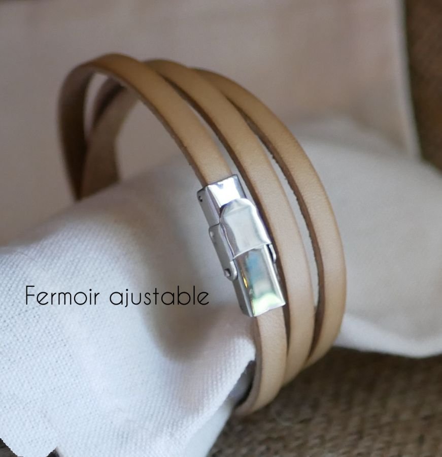 Bracelet femme en cuir 3 tours personnalisé largeur moyenne