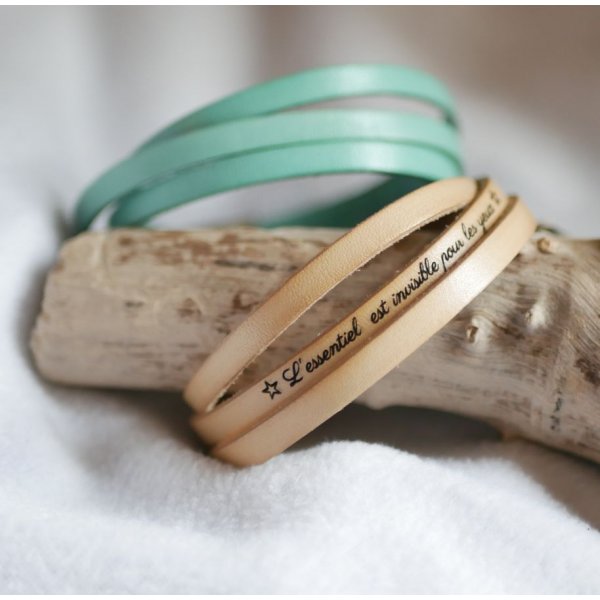 Bracelet femme en cuir 3 tours personnalis&eacute; largeur moyenne