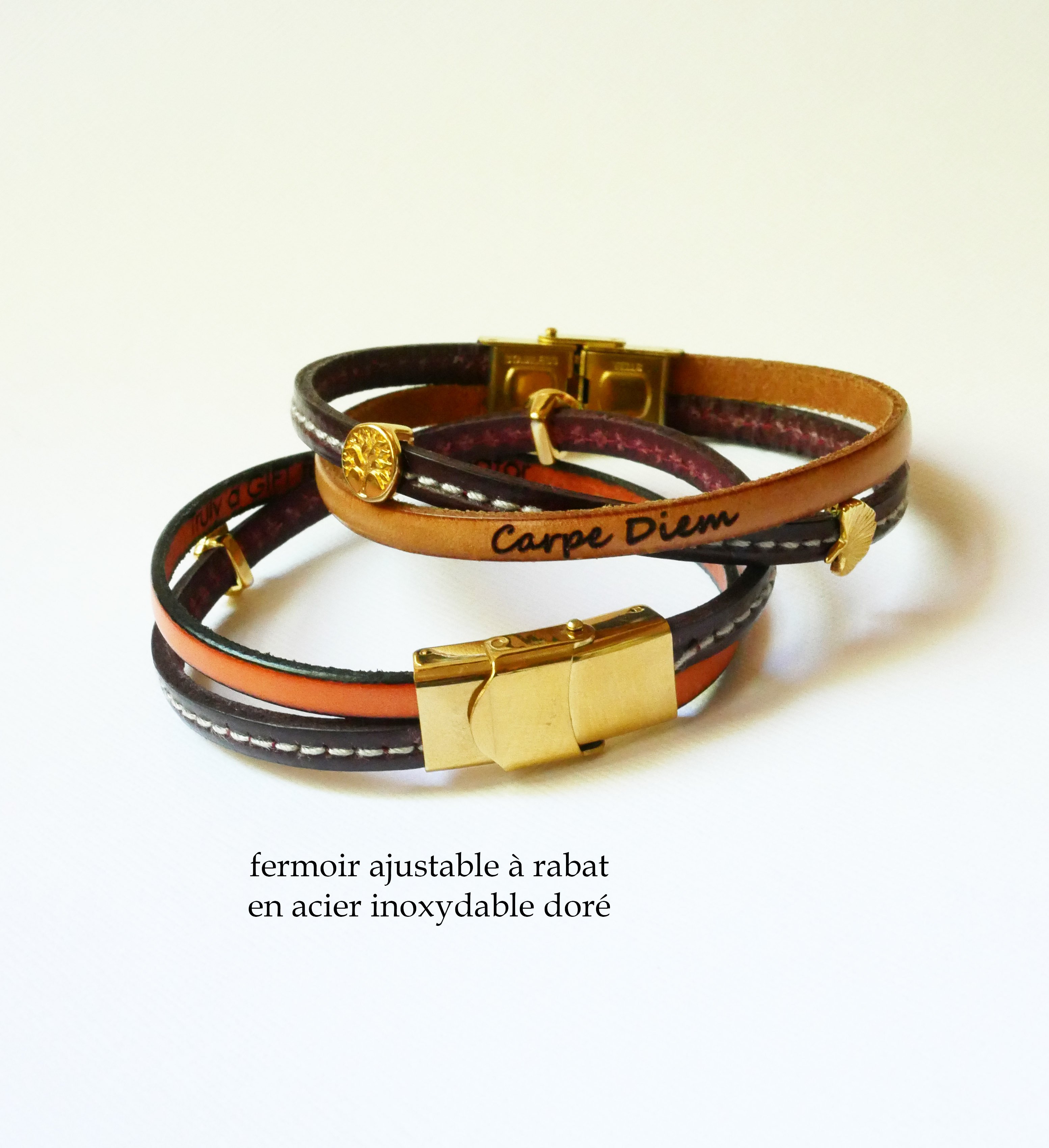 Bracelet femme doré duo de cuirs croisés Twist 