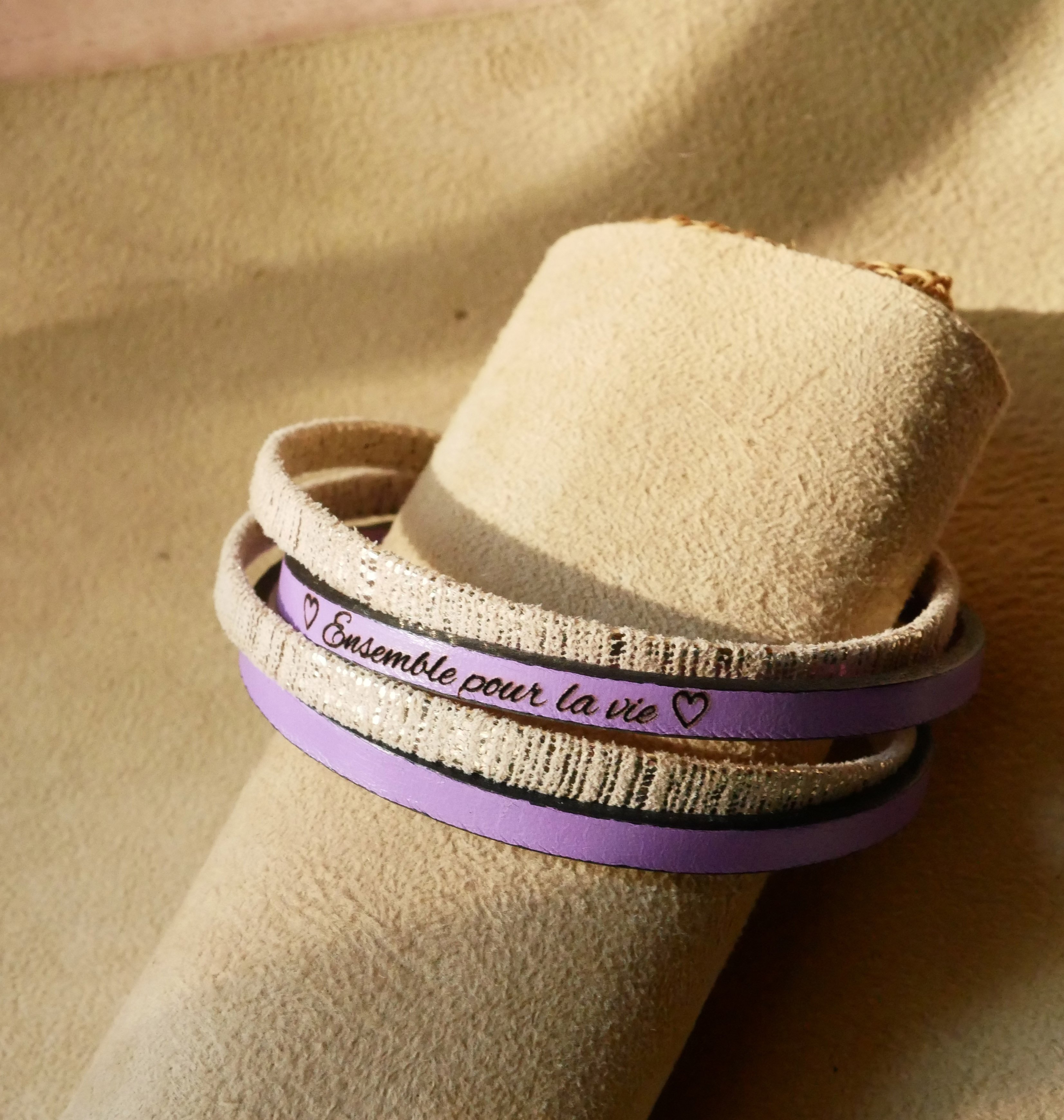 Bracelet femme double cuir doré à personnaliser par gravure