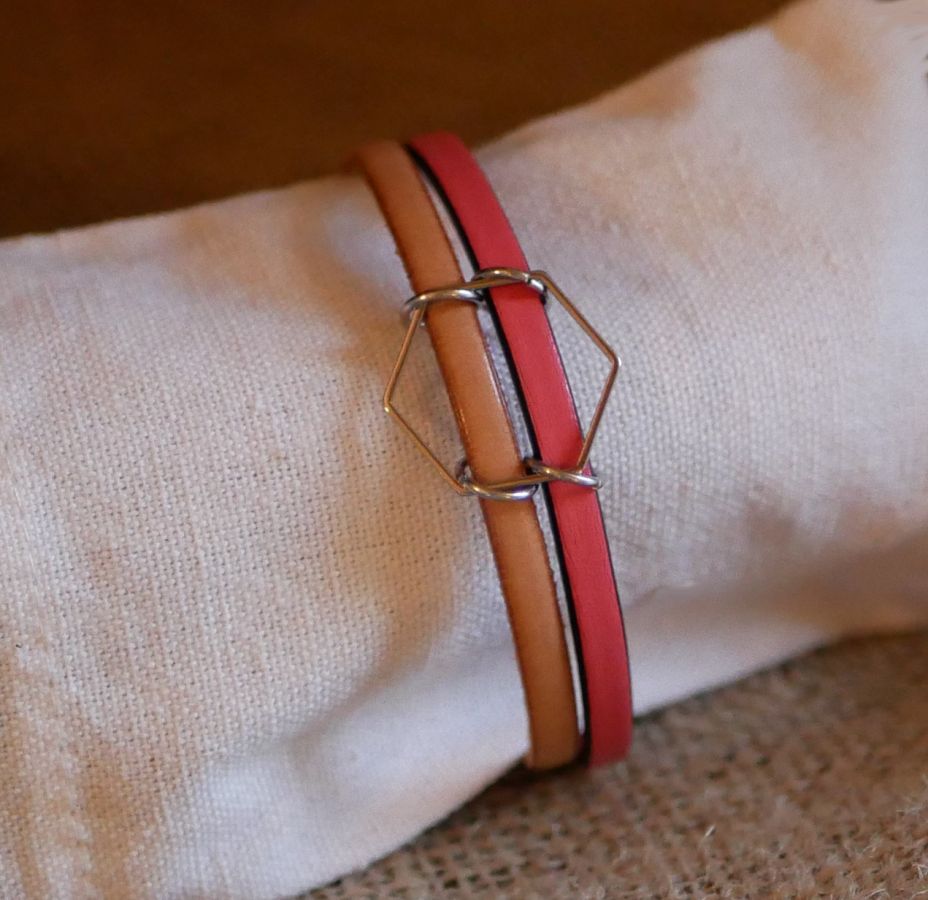 Bracelet pour femme duo de cuir Hexagone personnalisable