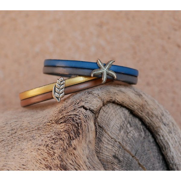 Bracelet pour femme duo de cuir et passant Etoile de mer personnalisable