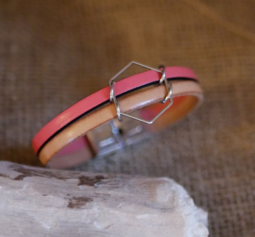 Bracelet pour femme duo de cuir Hexagone personnalisable