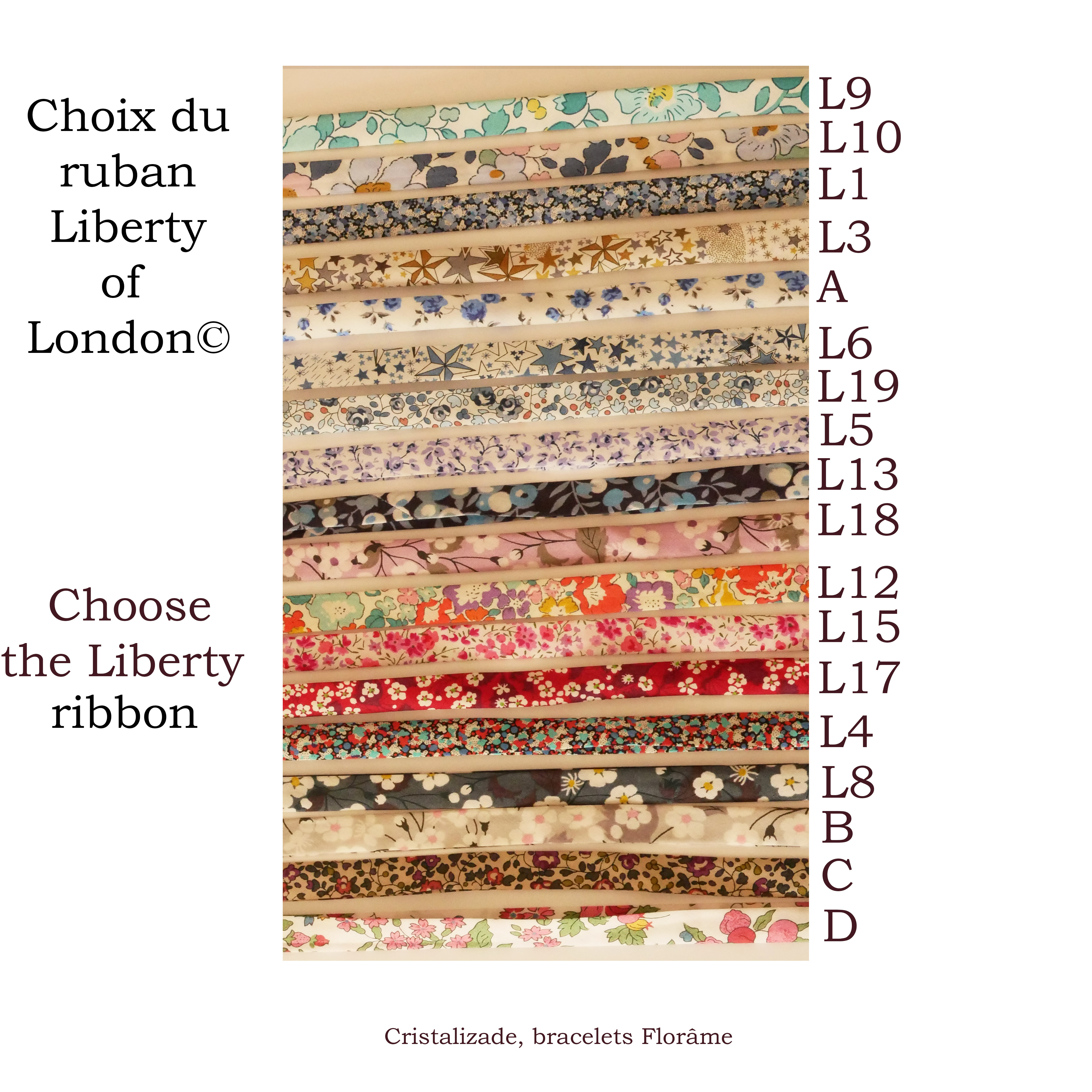 Bracelet Florâme personnalisé au ruban liberty et cuir au choix