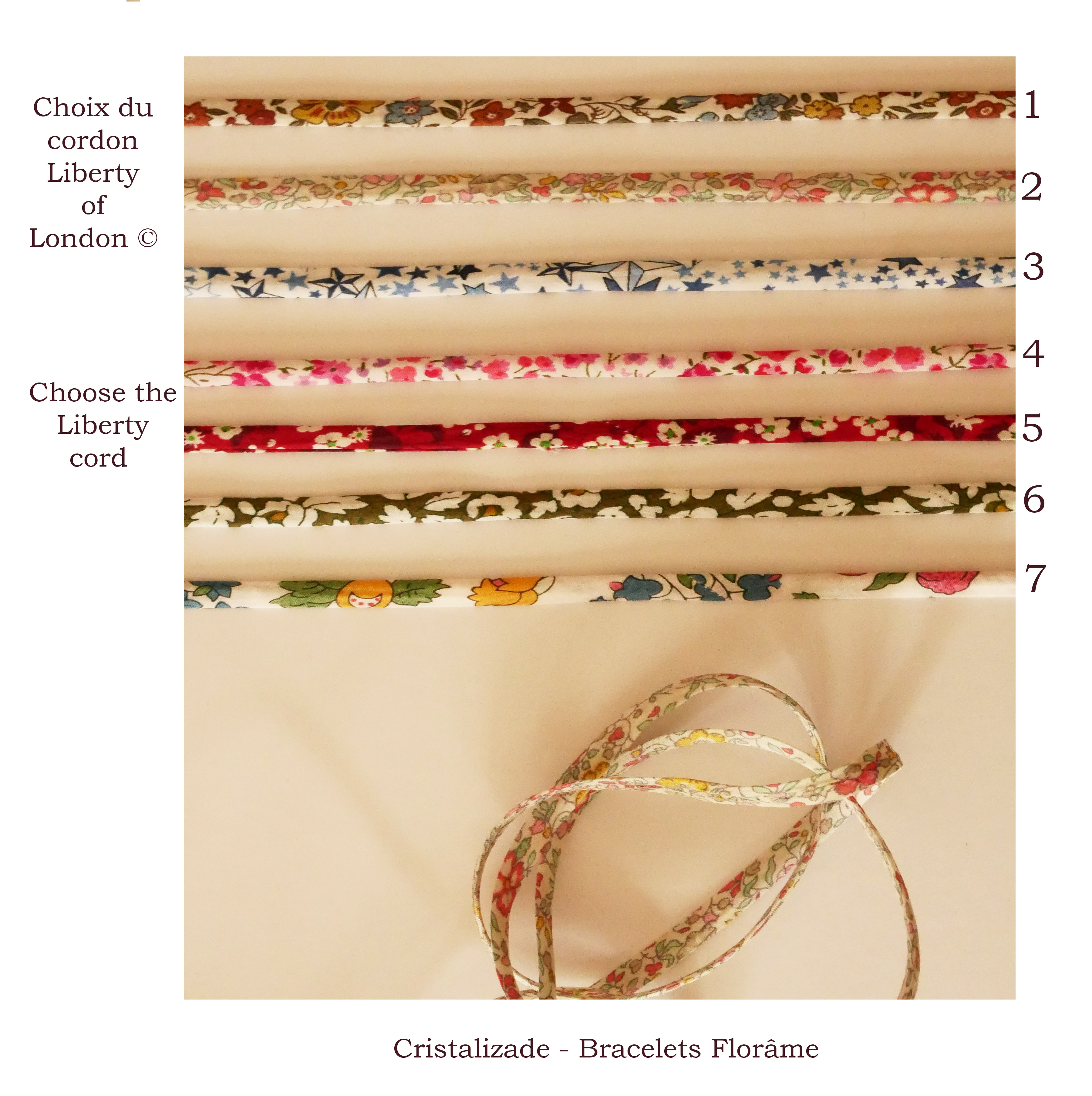 Bracelet Florâme à personnaliser cordon Liberty et couleur cuir