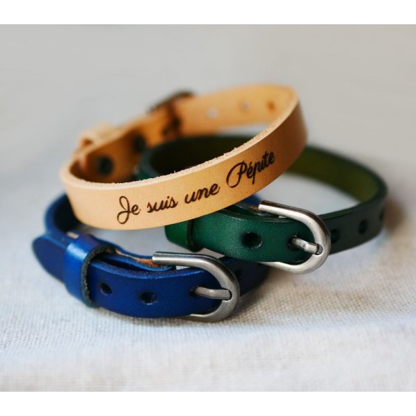 Bracelet Homme en cuir Bleu gravé à personnaliser 